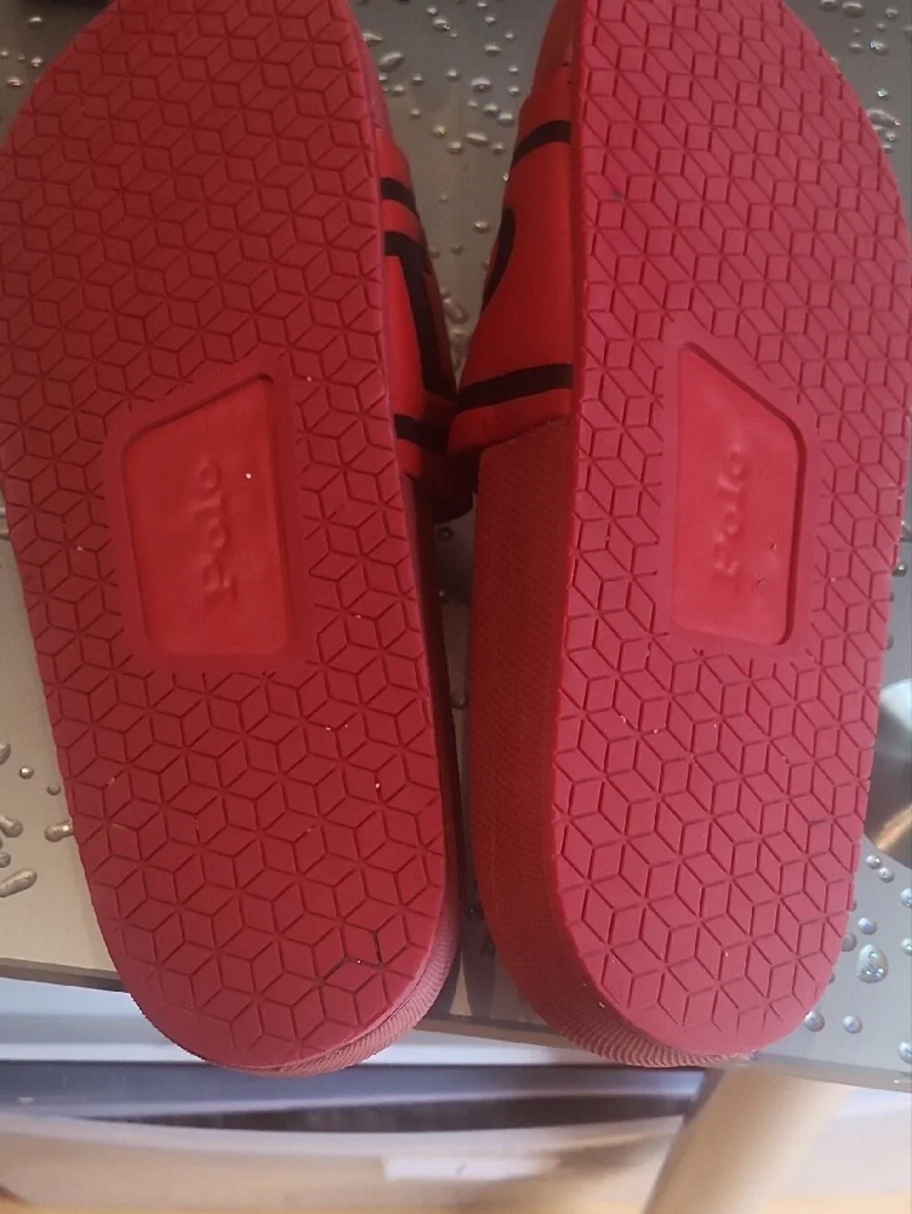 Polo by Ralph Lauren Red Slip-On Sandals with Black Logo Detail